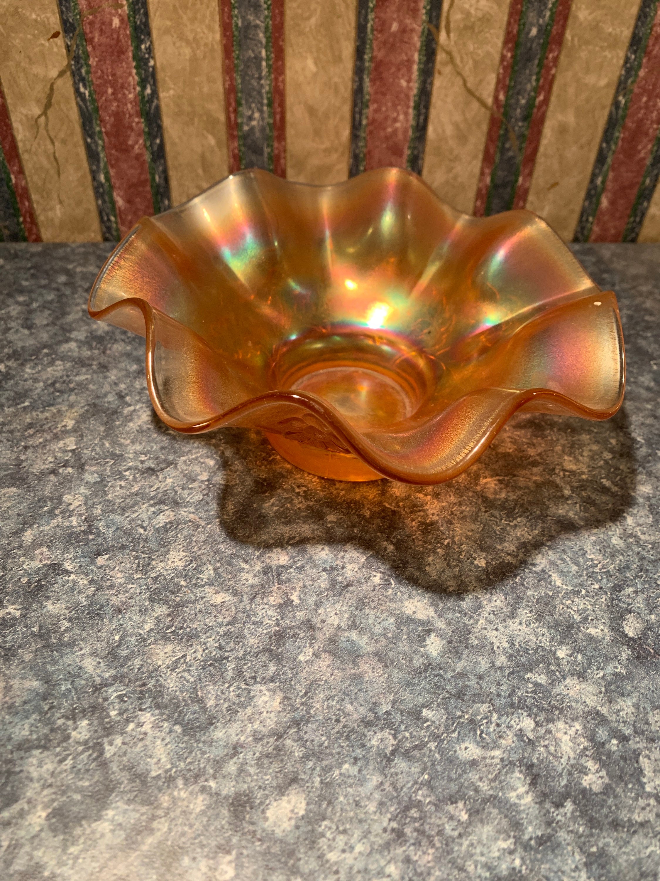 Vintage Fluted Carnival Glass Bowl Etsy