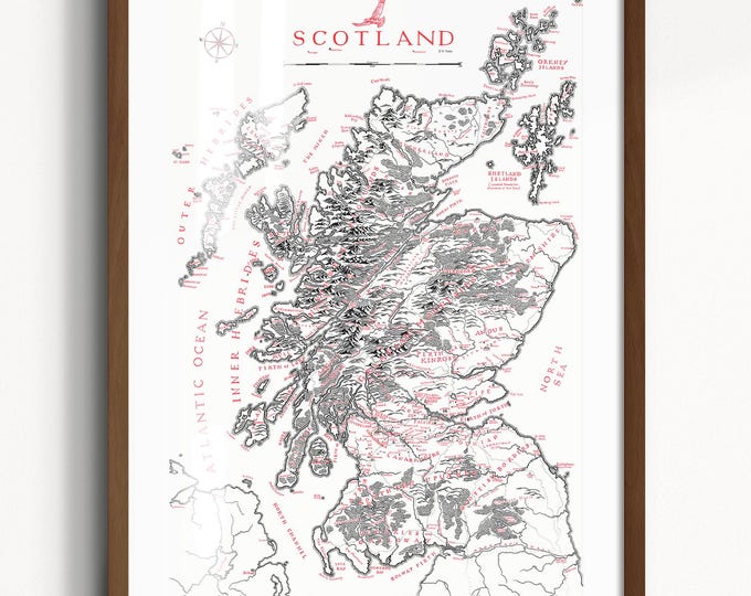 Scotland Map Print Out Scotland Map - Illustrated Map of Scotland Print / Travel Gifts / Gifts ...