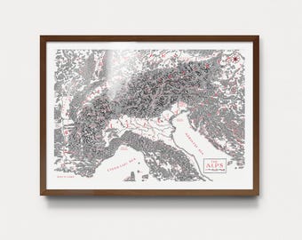 El mapa de los Alpes inspirado en Tolkien • Impresión artística de Joshua Tabti Art