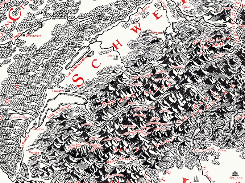 The Alps Map (native Language Edition) Inspired by Tolkien • Fine Art ...