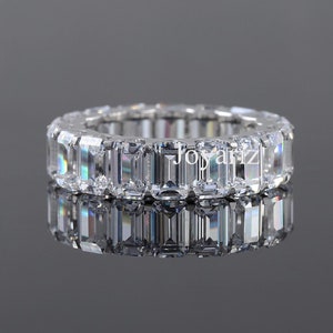 Full Eternity U shape Prong Lab Grown Diamond Band, Emerald Cut Diamond Wedding Band, Emerald Cut Diamond Wedding Band, 14K Solid Gold Band