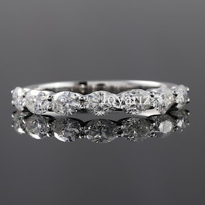 East To West Oval Moissanite Engagement Band, Half Eternity Oval Cut Lab Grown Diamond Wedding Ring, 14K White Gold Oval Stackable Ring