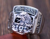 Biker Men Women Ring, Retro S925 Silver Rings, Domineering Fashion 101 Airborne Division Eagle Ring for Lovers,Gothic Punk Rock Jewelry Ring