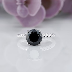 3.00 CT Round Cut Black Lab Grown Diamond Engagement Ring, Anniversary Gift Ring , Solitaire Stackable Ring For Her, 14k Solid Gold Ring