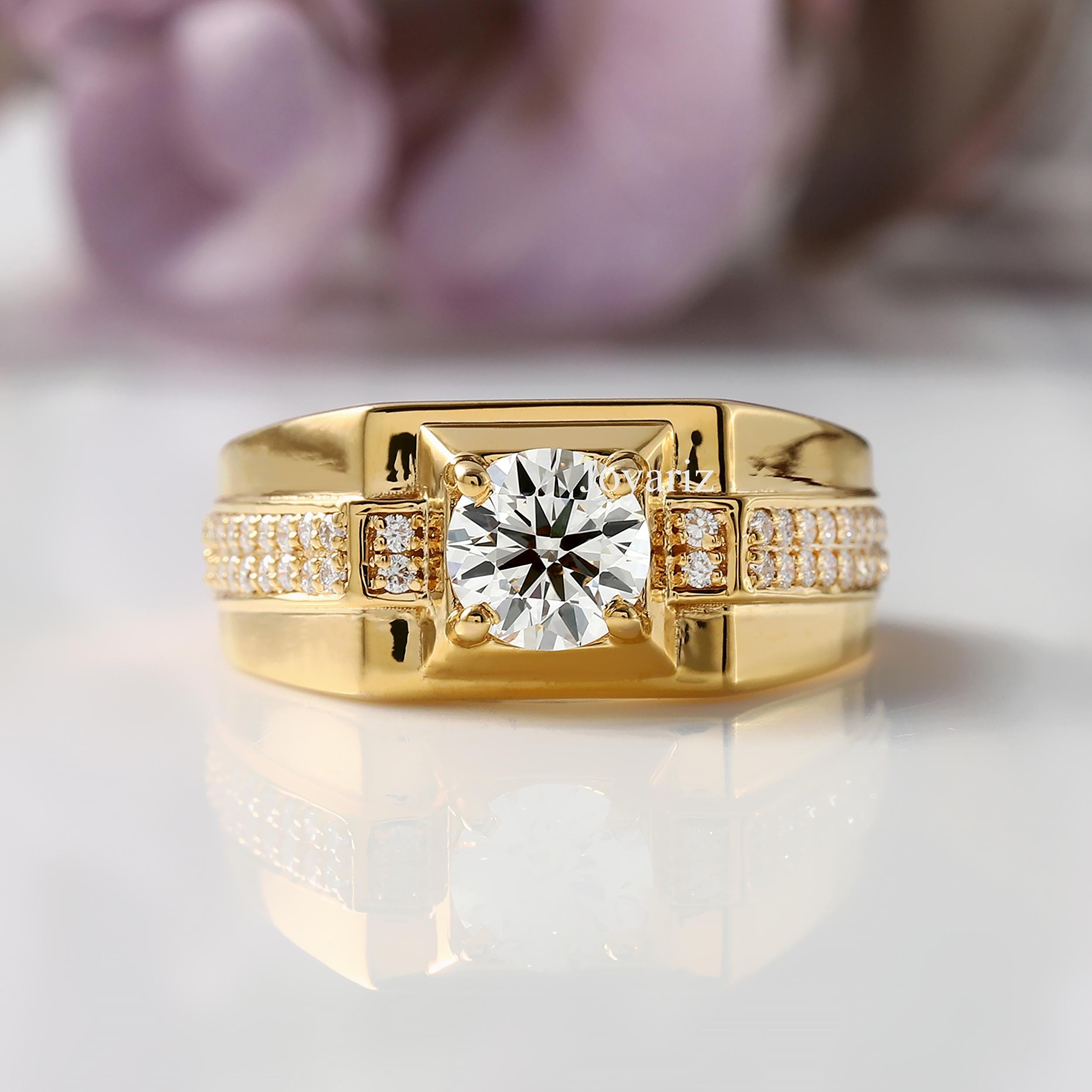 Wide Band Men's Lab Grown Diamond Wedding Ring, 1 Ct Round Cut Lab Wide Band Men's Lab Grown Diamond Wedding Ring, 1 Ct Round Cut Lab
