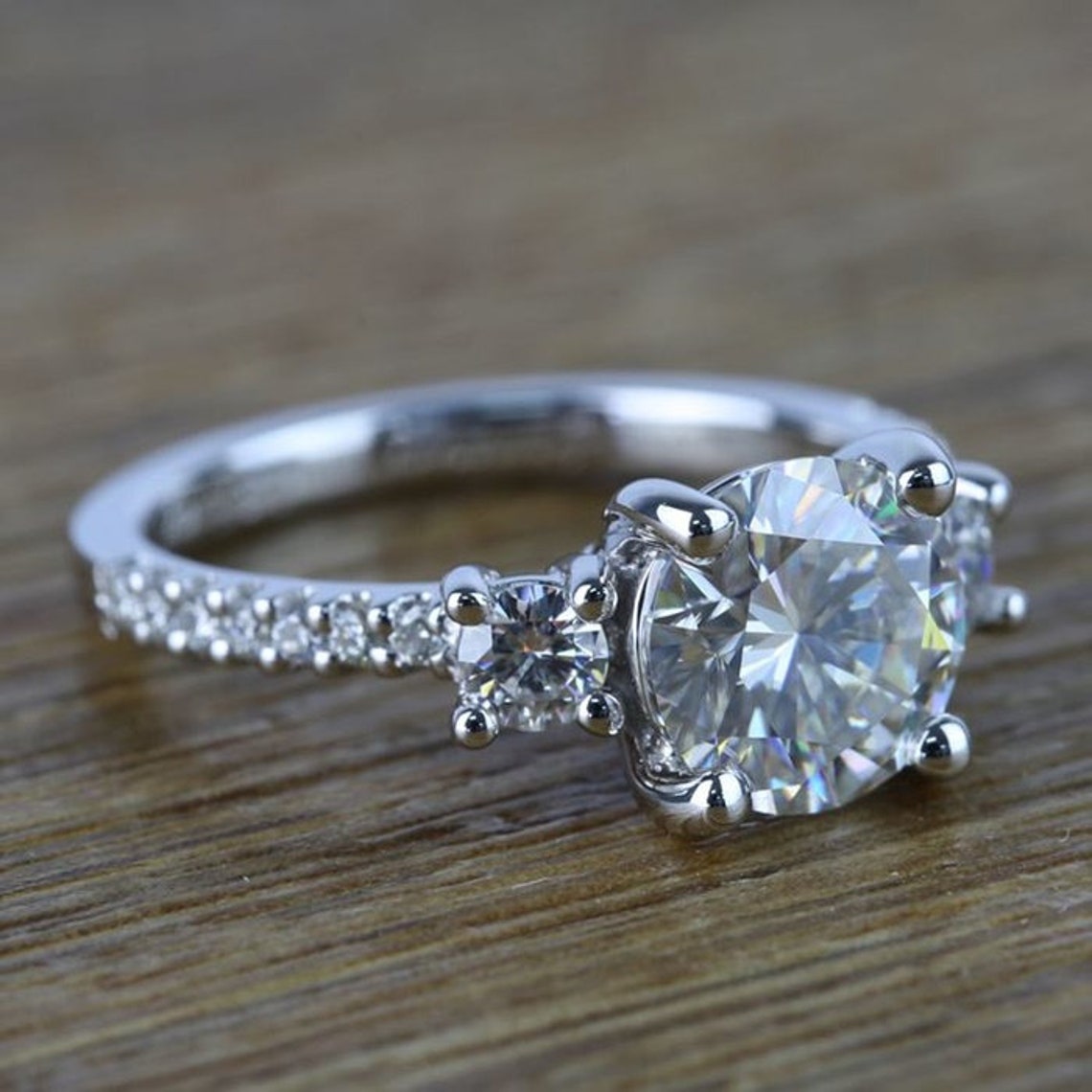 Three Stone 2.50 CT Round Cut Diamond Engagement Ring Solid | Etsy