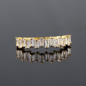 Half Eternity Band Ring, Baguette Cut Lab Grown Diamond Engagement Ring, Stackable Wedding Ring, Minimalist IGI Certificat 14K Yellow Gold