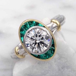 Round Cut Illusion Setting Halo Engagement Ring, Blue Sapphire Diamond Look Illusion Setting Ring, Bezel Set Moissanite Ring, 925 Silver