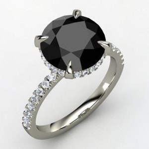Black diamond ring 3 Carat Round Cut Engagement ring black diamond 14k White Gold Ring, Engagement Rings black diamond for Women Gift