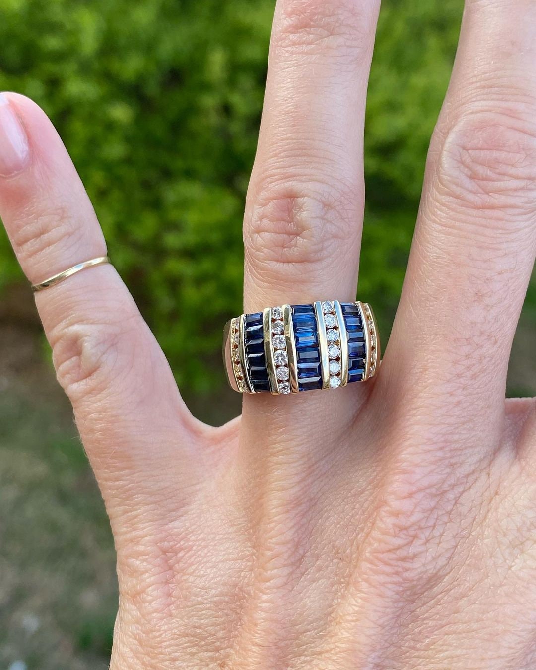 Wide Eternity Wedding Band, Round Simulated Diamond & Baguette Blue