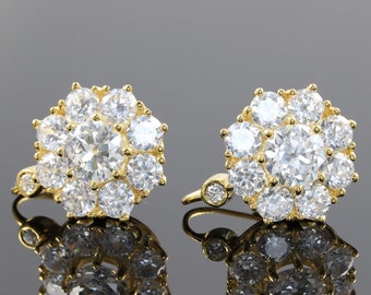 Vintage Antique Art Deco Earrings, Floral Round Old European Cut Diamond Engagement Earrings, Lever Back Earrings, 14K Gold Over Earrings
