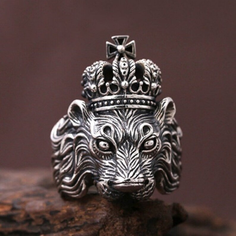 Solid Silver Lion Ring Mens Lion Ring Silver Lion King Ring Etsy