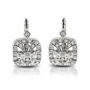 Vintage Antique Art Deco Earrings, Round Diamond Earrings, Lever Back Earrings,Bezel Set Engagement Earrings, Milgrain Earrings, 925 Silver