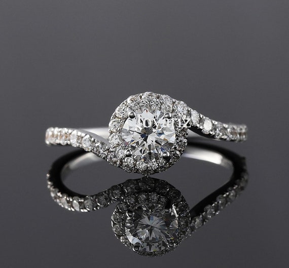 Swirl Halo Bypass Ring, Solitaire Lab Grown Diamond Band, Round