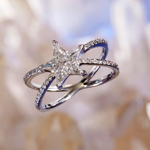 Kite Diamond Floral Star Engagement Wedding Ring