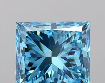 Fancy Vivid Blue 1.5 Ct Princess Cut IGI Certified Loose Lab-Grown Diamond, Brilliant Cut VVS Clarity CVD Diamond for Anniversary Gift