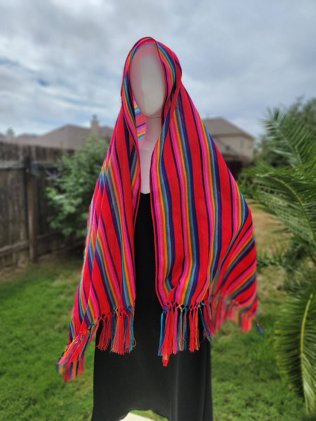 Mexican Shawl Made With Cambaya Fabric Rebozo Mexicano Hecho Etsy