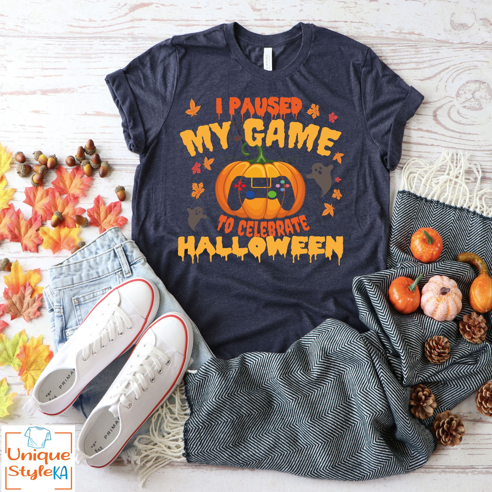 Discover I Paused My Game To Celebrate Halloween, Video Games Lover Gift, Halloween Shirt, Halloween Gamer, Funny Halloween Video Gamer Design Gift
