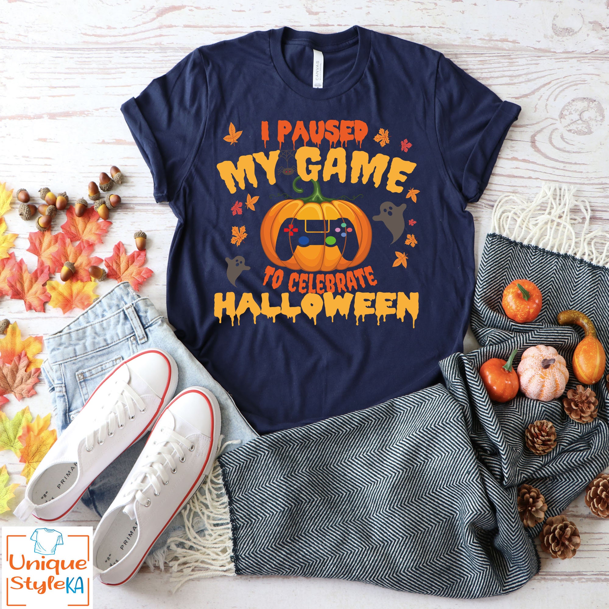 Discover I Paused My Game To Celebrate Halloween, Video Games Lover Gift, Halloween Shirt, Halloween Gamer, Funny Halloween Video Gamer Design Gift