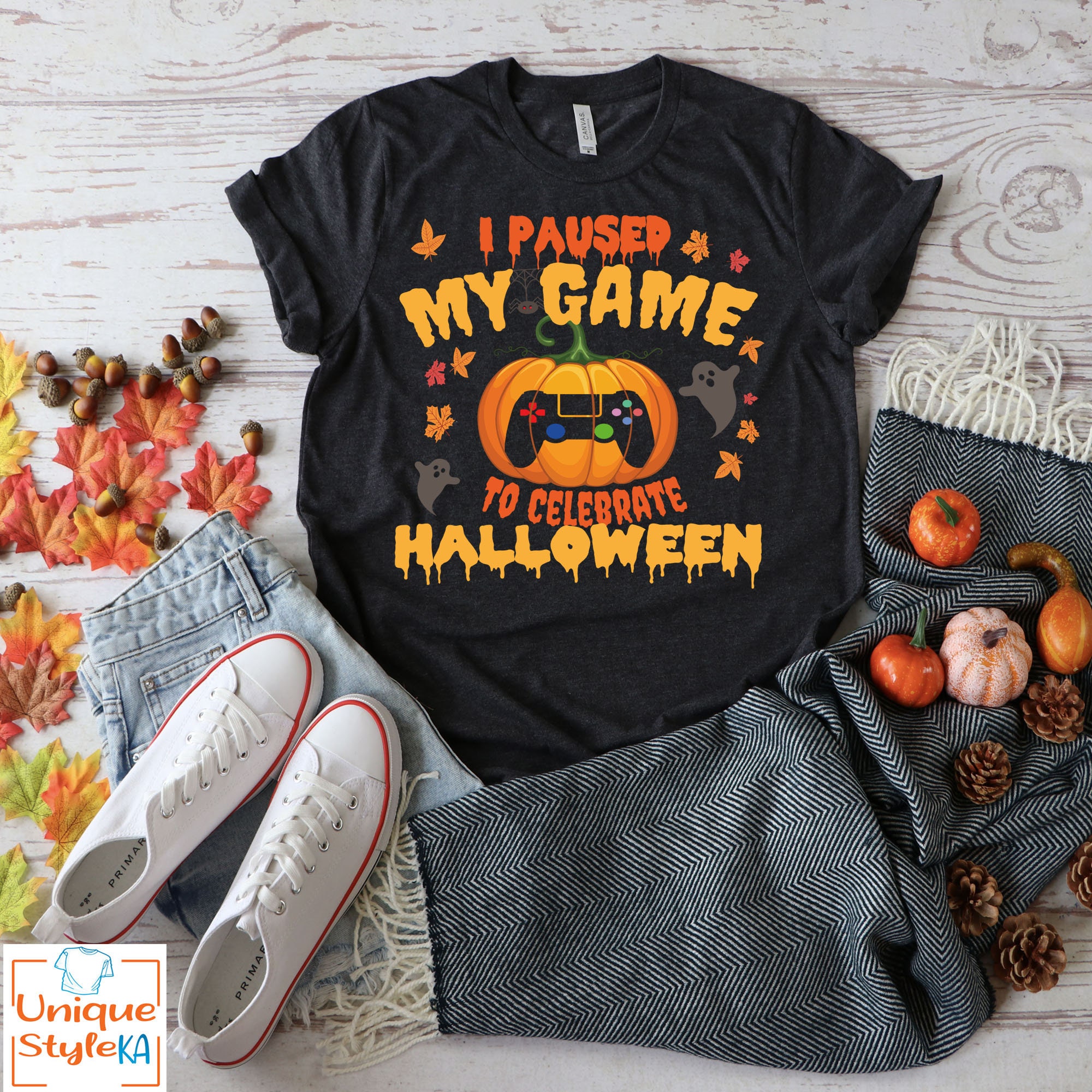 Discover I Paused My Game To Celebrate Halloween, Video Games Lover Gift, Halloween Shirt, Halloween Gamer, Funny Halloween Video Gamer Design Gift