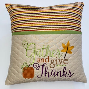 Reading Pocket Pillow Embroidered with Gather and Give Thanks