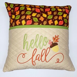 Pocket Reading Pillow embroidered with Hello Fall