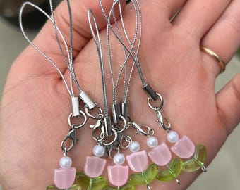 Pink Flower Phone Charm | Trendy Phone Charm | Cute Phone Charms | Phone Case Lanyard | Beaded Phone Lanyard | Bag Charm | Phone Accessory