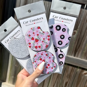 Car Coasters| Set of 2 Car Floral Coasters| Cute Car Accessories| Cup Holder Coasters| Daisy Car Coasters