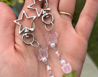 Cute Pink Flower Beaded Keychain| Pink Keychain | Cute Keychain | House Keys |  Keychain | Car Accessories | Girls Night Gift | Bag Charm