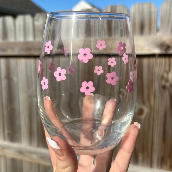 Flower Wine Glass | Retro Flower | Stemless Wine Glass | Fun Wine Glass | Bachelorette | Gift for Her | Unique Gifts