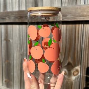 Peach Glass Cup | Iced Coffee Glass | Peach Iced Coffee Cup | Fruit Cup | Peach Glass | Summer Cup | Fruit Beer Can