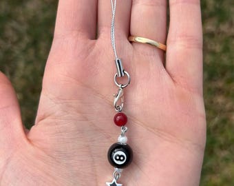Lucky 8 Ball Phone Charm | Beaded Star Lanyard Accessory