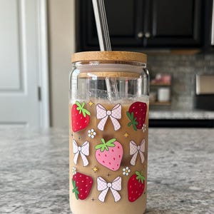 Strawberry Bow Cup | Pink Coquette Bow Glass |  Cute Bow Glass | Coquette Cup | VDAY Gift for Her| Cute Cup | Coquette Decor | Cute Gift