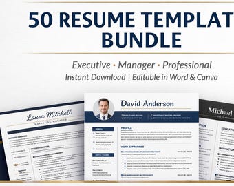 Paquete de 50 plantillas de currículum vitae compatibles con sistemas ATS: paquete de CV para directivos (descarga digital)