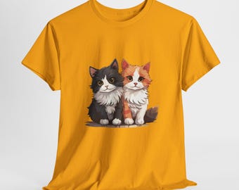 Camiseta unisex con estampado de pareja de gatos.