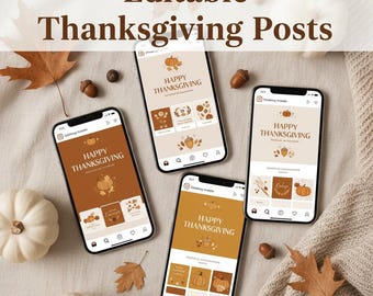 Erntedank Instagram Vorlagen | Thanks-for-Giving Social Media Posts | Bearbeitbare Canva-Vorlagen | Kleines Business Paket