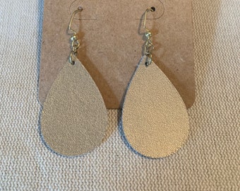 Metallic Gold Leather Teardrop Earrings with Gold Findings