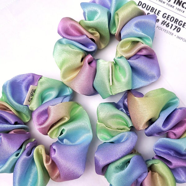Pastel Rainbow Gradient Pride Scrunchie Hair Tie | Satin Kawaii Gift Scrunchie | Silky Purple Scrunchies | Gift For Her Scrunchy