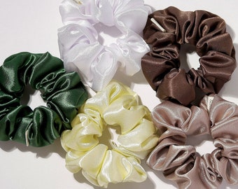 Pack Of 5 Neutral Earth Tone Scrunchie | Soft Satin Scrunchie | Nude Elastic Hair Tie Scrunchies | Skintone Scrunchies | Gift For Her