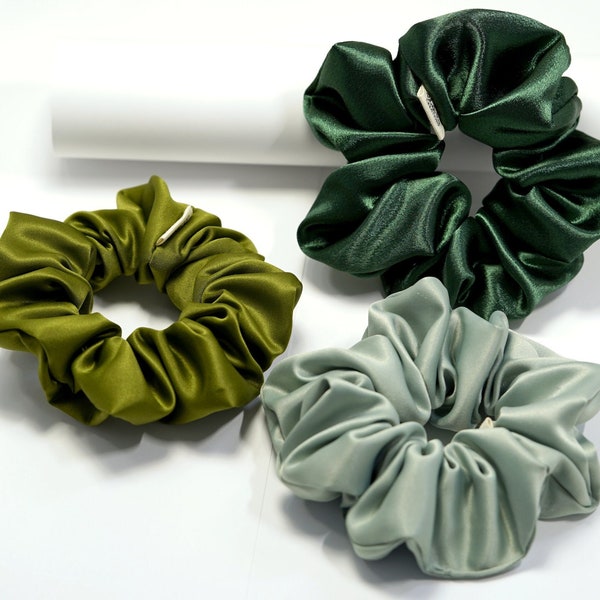 Sage Green Pack Of 3 Scrunchie Hair Tie | Bestselling Satin Scrunchie | Bun Maker Elastic Hair Tie | Skintone Gift For Her Bun Holder