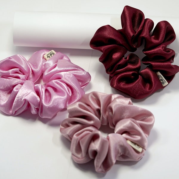 Burgundy Warm Tonne Pack Of 3 Scrunchies | Bestselling Satin Scrunchie | Bun Maker Hair Tie | Gift for Her Pink and Purple Scrunchies