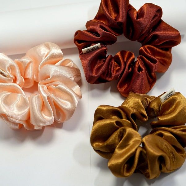 Warm Tone Pack Of 3 Scrunchies | Bestselling Satin Scrunchie | Bun Maker Elastic Hair Tie | Skintone Gift for Her Bun Holder