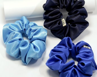 Lot de 3 chouchous bleus | Chouchou en satin le plus vendu | Élastique pour cheveux Bun Maker | Cadeau Skintone pour elle Denim, Royal, Powder Blue