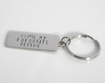 You're My Favorite Person Keychain | Rectangular Metal Stamped Keychain | Keychain For Mom and Dad | Gift For Loved Ones | Couple Keychain