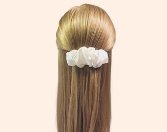 Cream Large French Barrette | Bridesmaid Proposal Gift For Her | Handmade With Satin Fabric | Wedding Bridal Headpiece