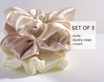Pack Of 3 Scrunchie Hair Tie | Soft Satin Scrunchie | Nude Elastic Hair Tie Scrunchies | Skintone Scrunchies | Gift For Her | XXL Scrunchie