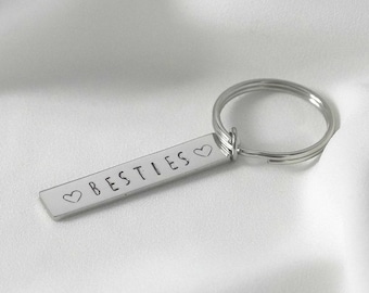 Besties Keychain | Rectangular Metal Stamped | Gift For Friend | Friendship | Bestfriend Keyring | Gift For Sister | Graduation Gift