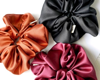 Donker Satijn Scrunchie | Set van 3 haar stropdas | Zwart Zijdezacht Satijn Scrunchie | Bordeaux elastische haarstropdas | Roest Oranje Scrunchies | Cadeau voor haar