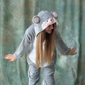 Koala Onesie in Velour for Girls - light grey