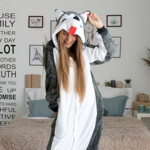 Husky Onesie Kigurumi Winter Pajamas Funny Pajamas Adult Onesie Gray Onesie Pajamas Adult Animal Costume Adult Pajamas Halloween Etsy UK